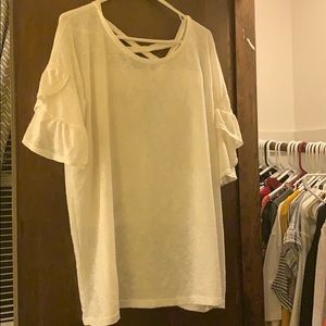 White ruffle sleeve shirt